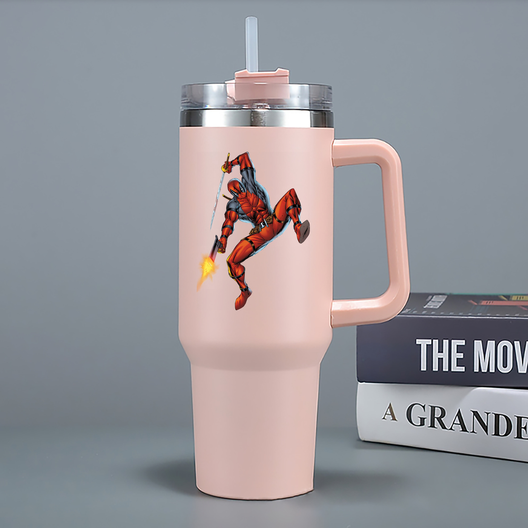 （画像用） Deadpool デッドプール 1200mL車用タンブラー - クリスタルステッカー（プラスチックストロー付き）